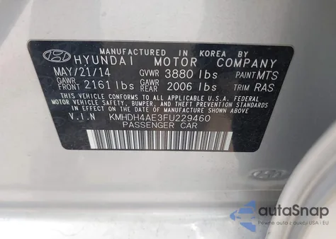 2015 Hyundai Elantra Se from USA, damaged, VIN KMHDH4AE3FU229460